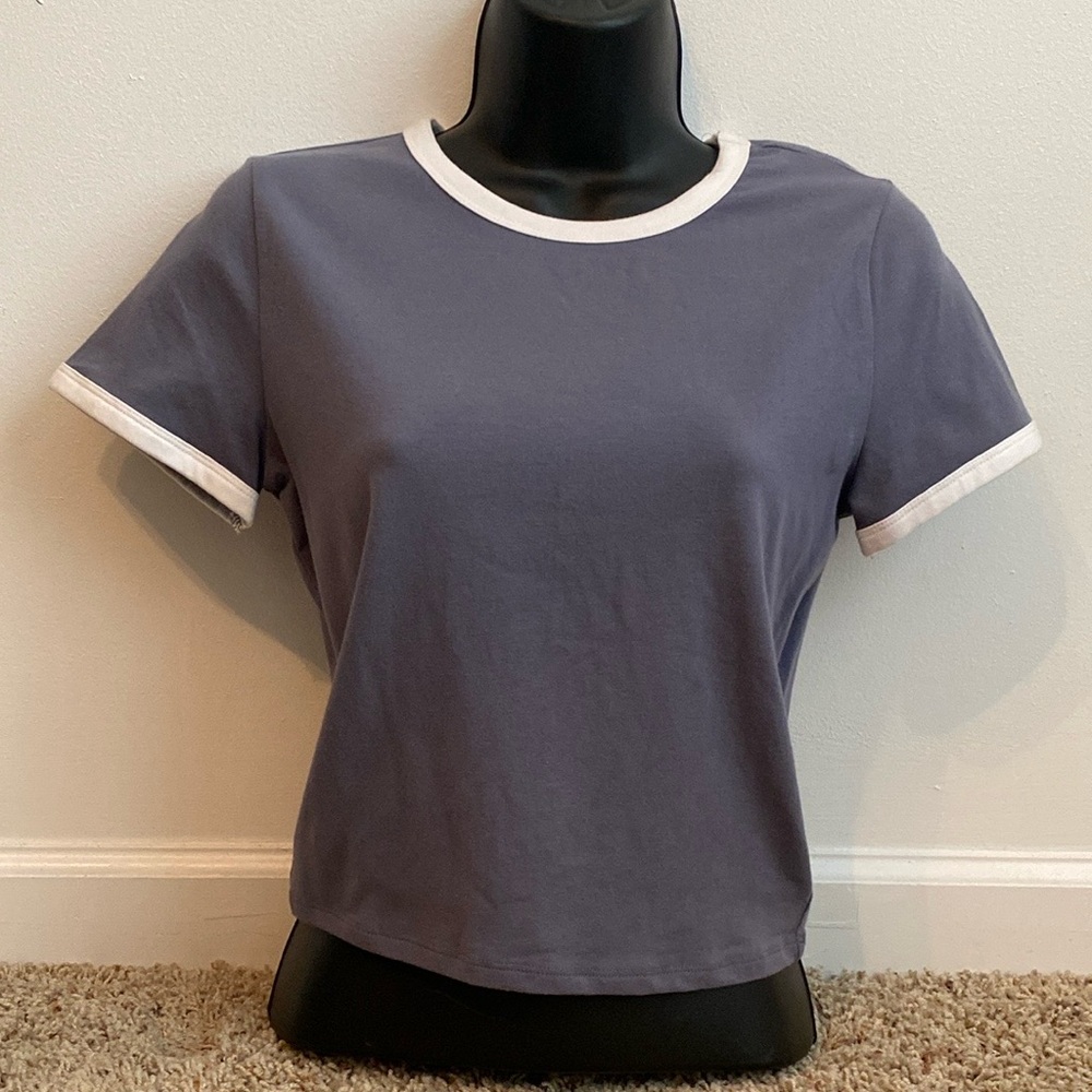Hollister Blue and White Baby Tee Crop Top Shirt Size M